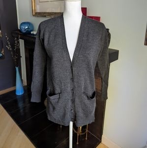 J.Crew Wmns XXS Long Charcoal Gray V-Neck Cardigan with Pockets Cotton Blend 150